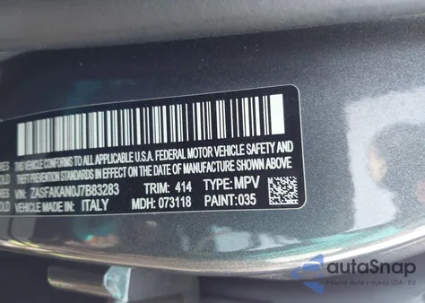 2018 Alfa Romeo Stelvio Awd z USA, uszkodzony, nr VIN ZASFAKAN0J7B83283